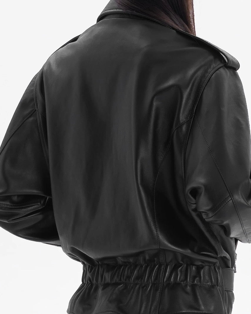 LIBERTÉ retro waisted biker jacket in black leather