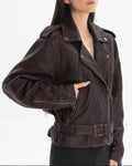 LIBERTE retro waisted biker jacket in chocolate texture leather