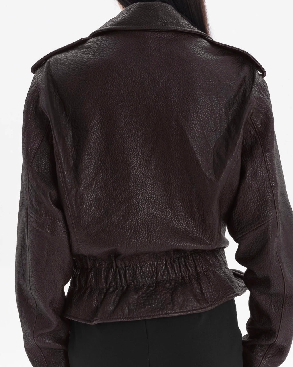LIBERTE retro waisted biker jacket in chocolate texture leather
