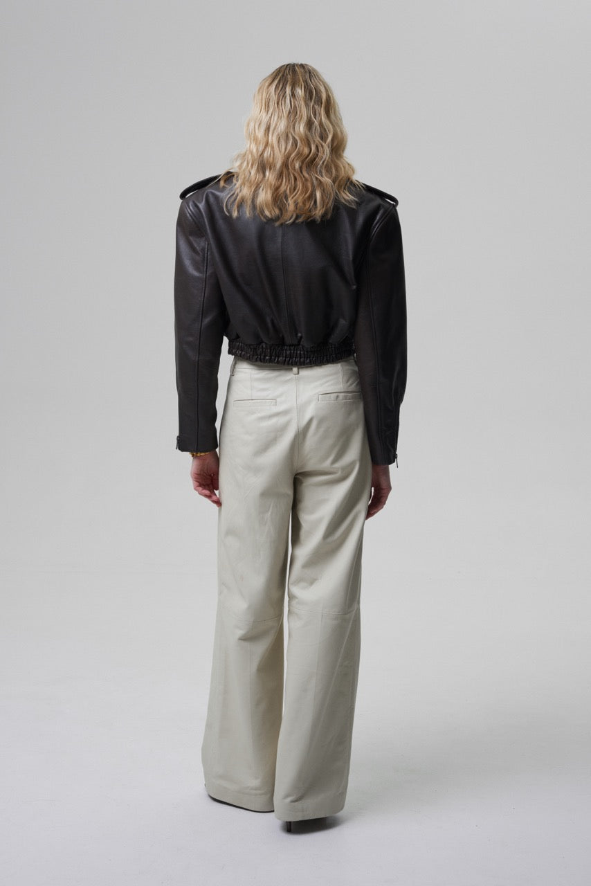 JOIE cropped bomber jacket in brown leather