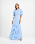 DELICATESSE puff sleeve maxi dress in baby blue silk