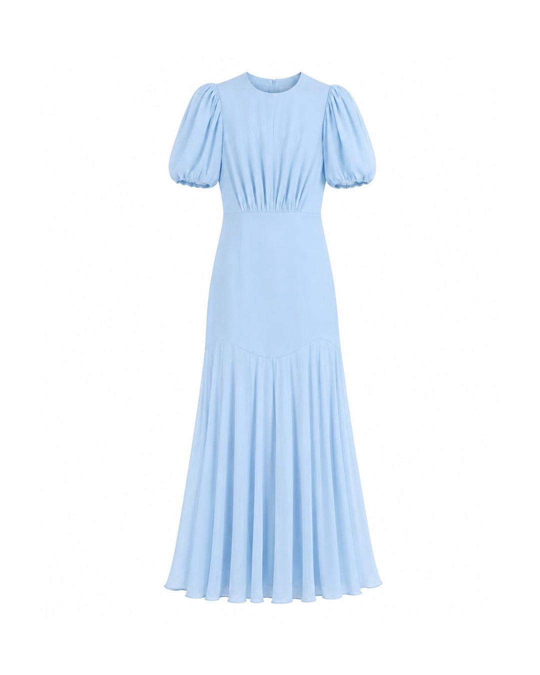 DELICATESSE puff sleeve maxi dress in baby blue silk