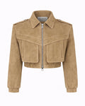 JOIE cropped bomber jacket in beige suede