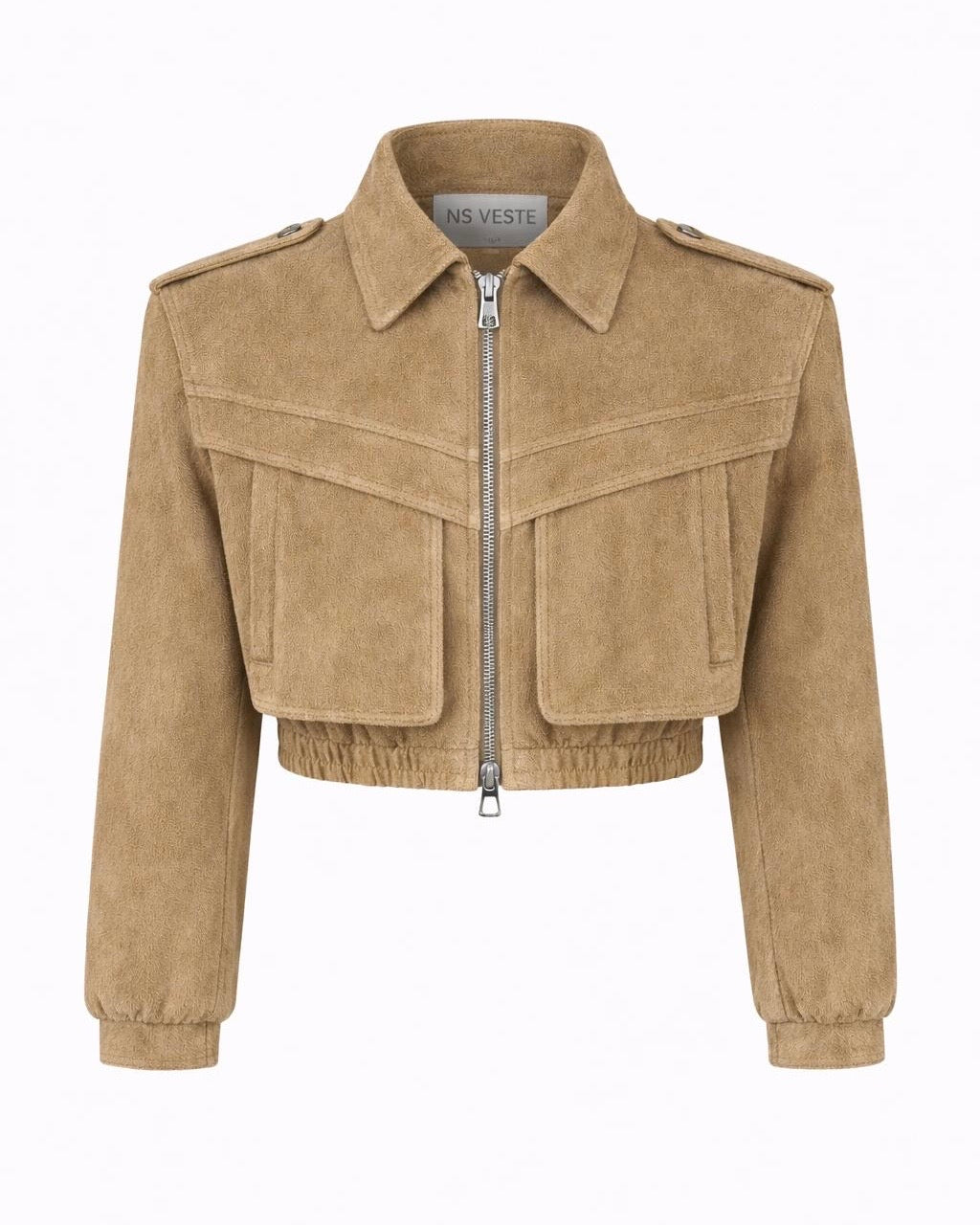 JOIE cropped bomber jacket in beige suede