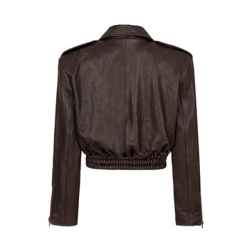 JOIE cropped bomber jacket in chocolate texture