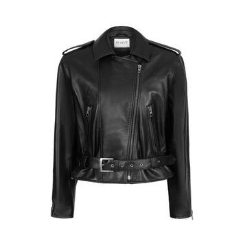 LIBERTÉ retro waisted biker jacket in black