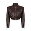TRANQUILLITÉ cropped bomber jacket in dark chocolate leather