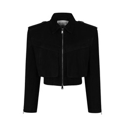 JOIE cropped bomber jacket in black suede