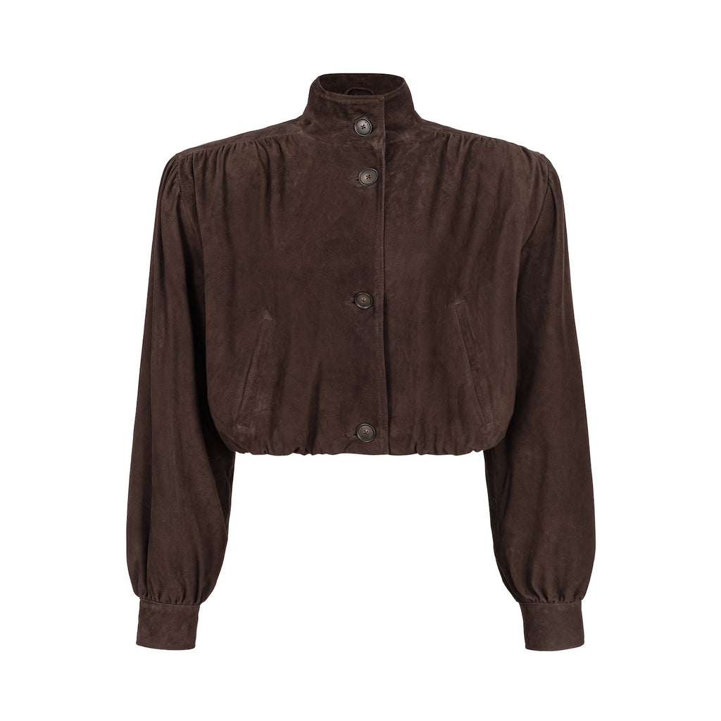 ENCHANTÉ retro cropped jacket in chocolate brown suede