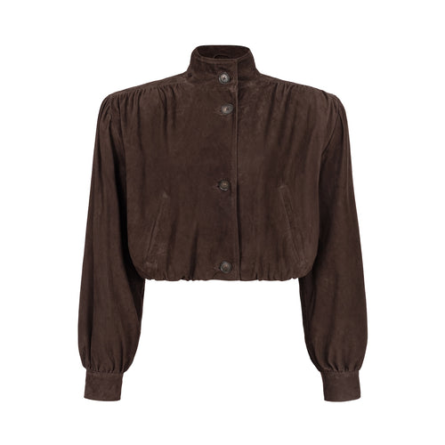 ENCHANTÉ Retro Cropped Jacke aus schokoladenbraunem Wildleder