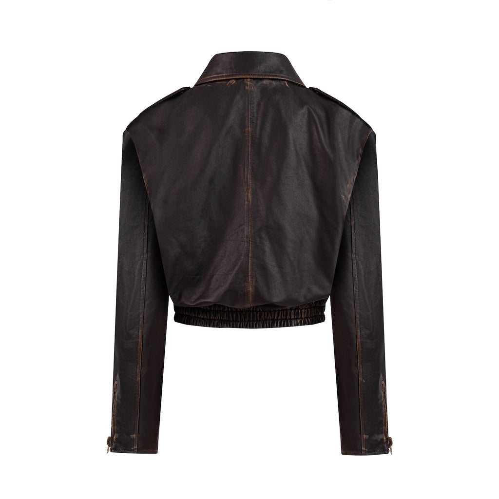 JOIE cropped bomber jacket in aged leather