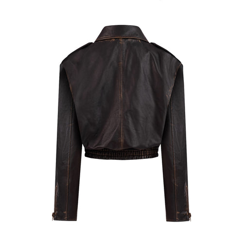 JOIE cropped bomber jacket in aged leather