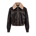 GAIETE fourrure bomber jacket in aged leather with beige collar