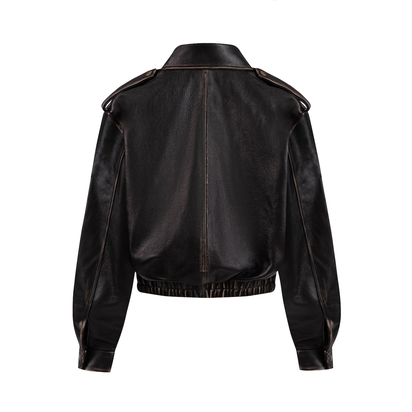 GAIETE fourrure bomber jacket in aged leather with beige collar