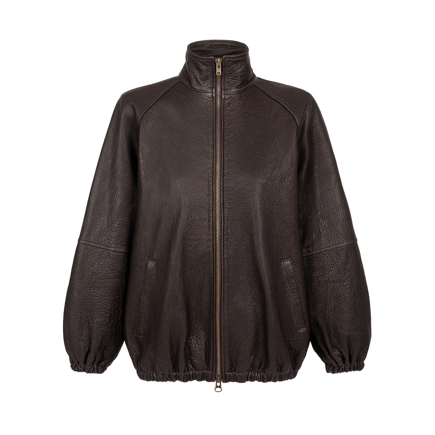 CALME oversized bomber jacket with collar in chocolate texture leather