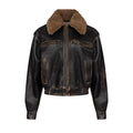 GAIETE fourrure bomber jacket in aged leather with rousse collar