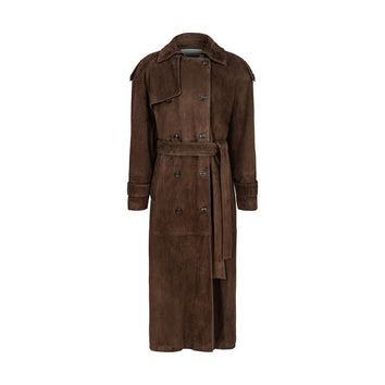 SENSUALITÉ full lenght suede belted coat in dark brown