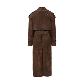 SENSUALITÉ full lenght suede belted coat in dark brown