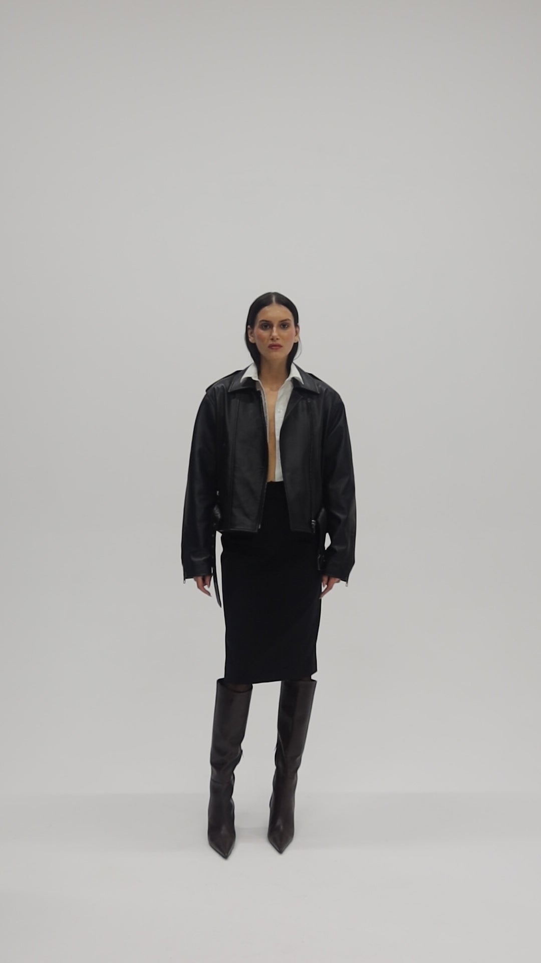 LIBERTÉ retro waisted biker jacket in black leather