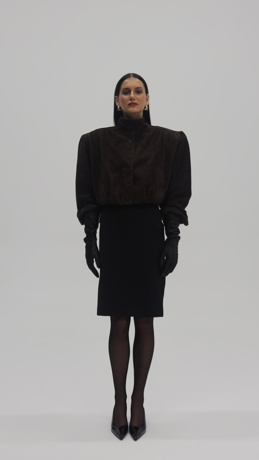 ENCHANTÉ retro cropped jacket in chocolate brown suede
