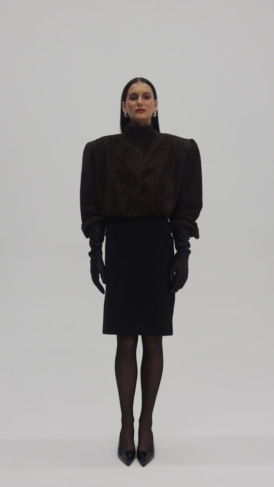 ENCHANTÉ retro cropped jacket in chocolate brown suede