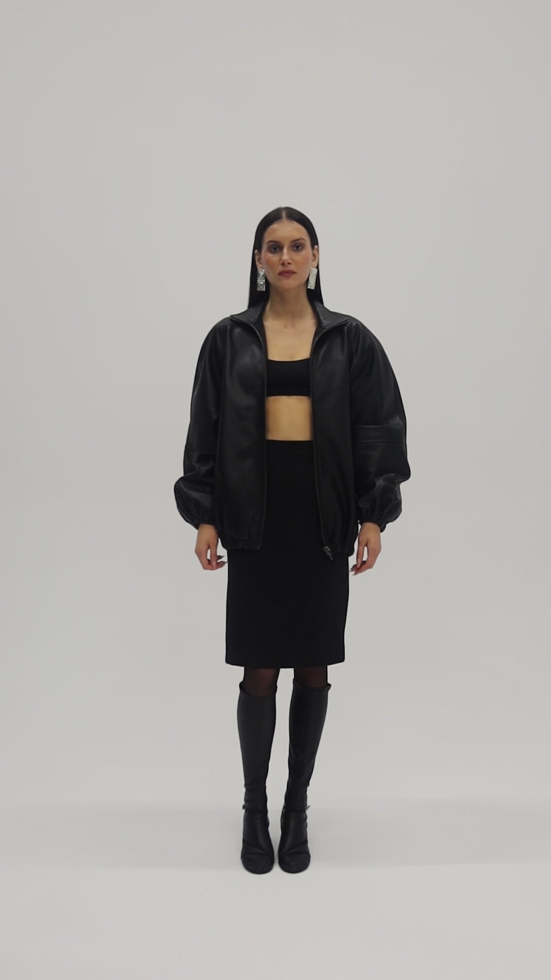 CALME oversized bomber jacket with collar in black leather