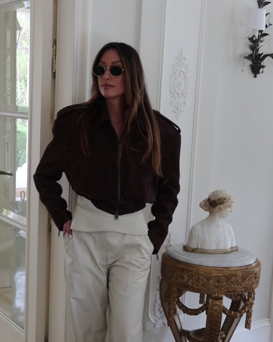JOIE cropped bomber jacket in chocolate brown suede