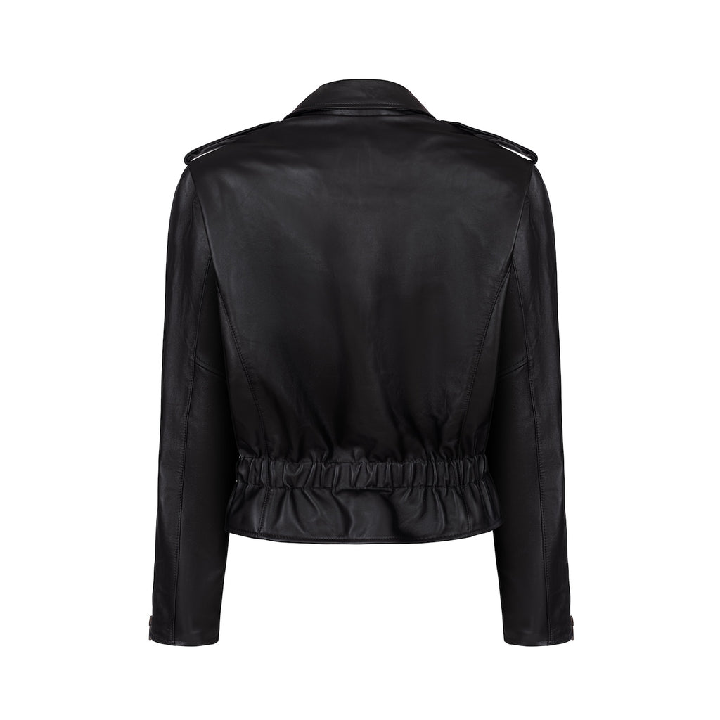 LIBERTÉ retro waisted biker jacket in black leather