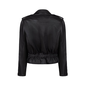 LIBERTÉ retro waisted biker jacket in black