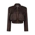 JOIE cropped bomber jacket in chocolate texture leather