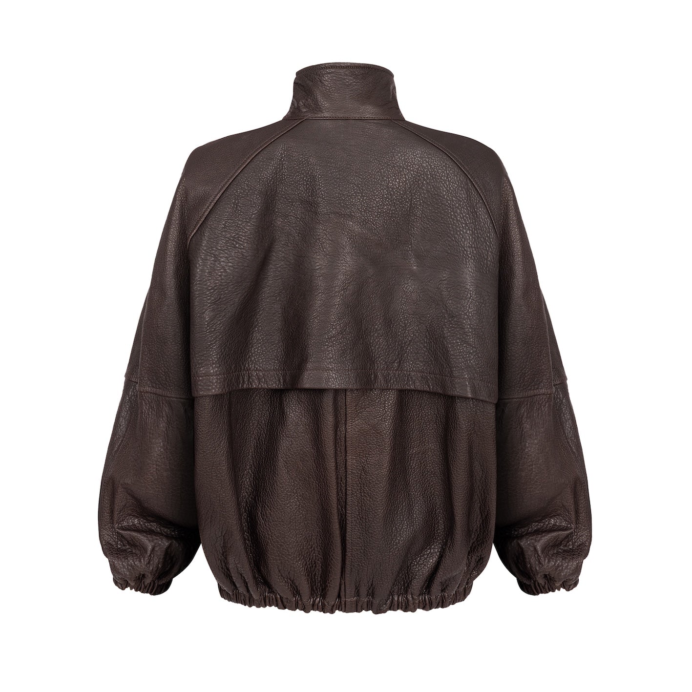 CALME oversized bomber jacket with collar in chocolate texture leather